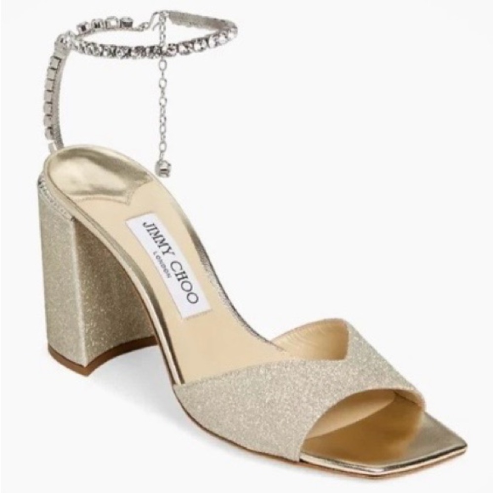 Jimmy Choo Saeda 85mm Glitter Sandals $1150 Size 8
